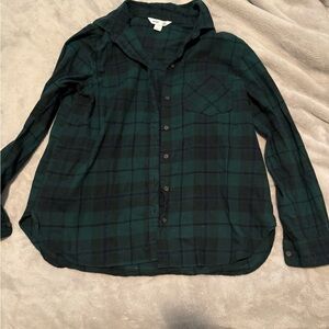 Old Navy Dark Green and Black Plaid Shirt